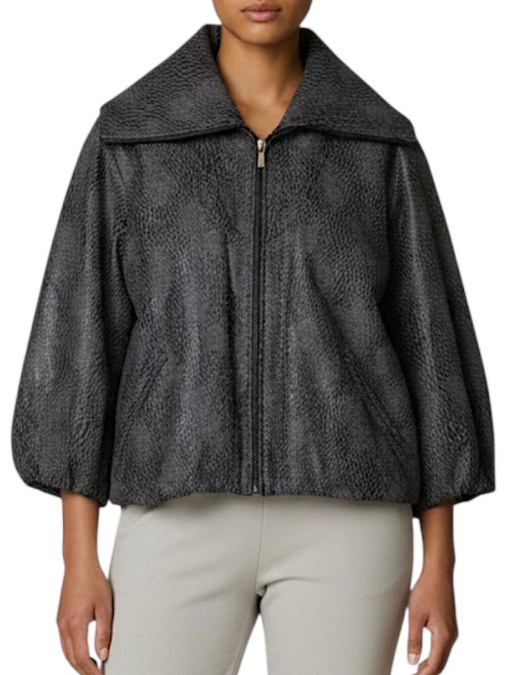 Due Per Due NWT Animal Print Puff Sleeves Wide Collar Blazer Jacket Womens L